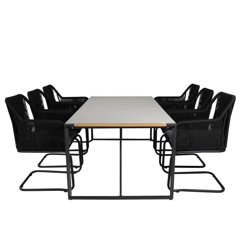 Texas Dining Table 200*100 - Black Alu / Teak / Grey Spray -kivi, Lindos Carmstol epäonnistuneen Black Steelin kanssa