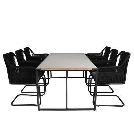 Texas Dining Table 200*100 - Black Alu / Teak / Grey Spray -kivi, Lindos Carmstol epäonnistuneen Black Steelin kanssa