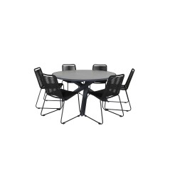 Parma - Table ø 140 - Black Alu /Grey Aintwood, Lindos Stacking Chair - Black Alu / Black Rope_6