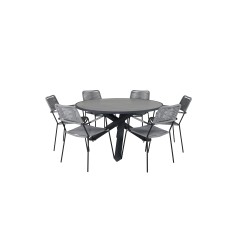 Parma - Table ø 140 - Black Alu /Grey Aintwood, Lindos Armchair - Black Alu / Grey Rope_6