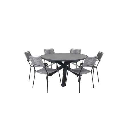 Parma - Table ø 140 - Black Alu /Grey Aintwood, Lindos Armchair - Black Alu / Grey Rope_6