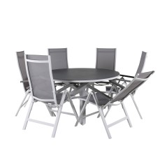 Copacabana Table ø 140 - White/Grey, Albany Light 5-pos white alu / Grey Textilene_6