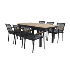 Mexico Table 160/240*90 - Black/Teak, Dallas Dining Chair_6