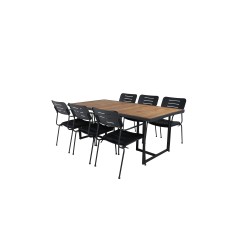 Khung illallinen Taulukko - Black Steel / Acacia (teklook) - 200*100cm+ Nicke Dining -tuoli