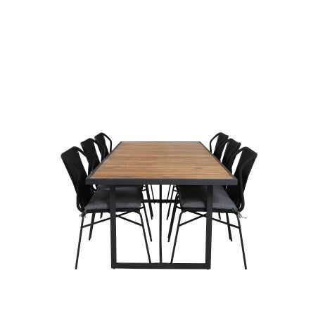 Khung Dining Table - Black Steel / Acacia (teklook) - 200*100cm+Julian Dining Chair - Black Steel / Black Rope (stackable)_6