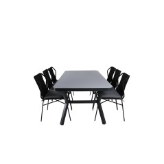 Virya Dining Table - Black Alu / Grey Glass - Big Table+Julian Dining Chair - Black Steel / Black Rope 6 6