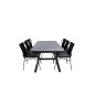 Virya Dining Table - Black Alu / Grey Glass - Big Table+Julian Dining Chair - Black Steel / Black Rope 6 6