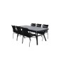 Virya Dining Table - Black Alu / Grey Glass - Big Table+Julian Dining Chair - Black Steel / Black Rope 6 6