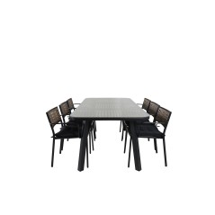 Paola Dining Table - Black Steel / Nature Wicker - 200*100+Paola Dining Chair - Black Steel / Nature Wicker / Black Cushion_6