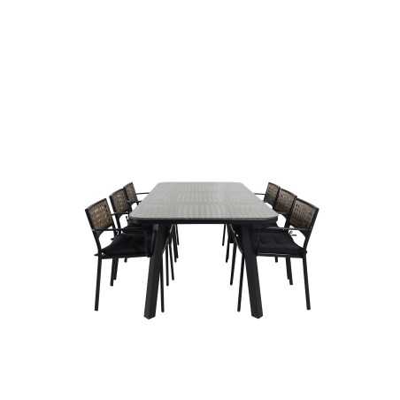 Paola Dining Table - Black Steel / Nature Wicker - 200*100+Paola Dining Chair - Black Steel / Nature Wicker / Black Cushion_6