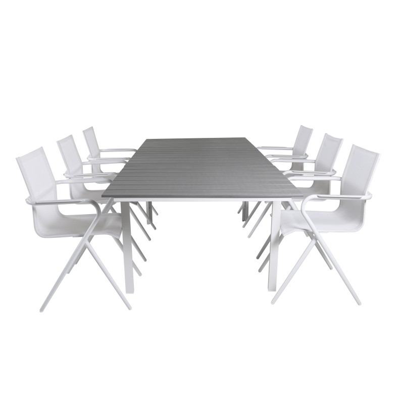 Nivå Tabell 160/240 - Vit / Gråalina Matsalstol - Vit Aluminium / Vit Textilene_6