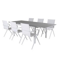Nivå Tabell 160/240 - Vit / Gråalina Matsalstol - Vit Aluminium / Vit Textilene_6