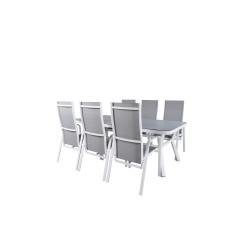 Virya Dining Table - White Alu / Grey Glass - big table+Copacabana Recliner Chair - White/Grey_6