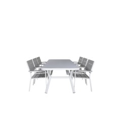 Virya Dining Table - White Alu / Grey Glass - Big Table Levels Chair - White Alu / Grey Aintwood