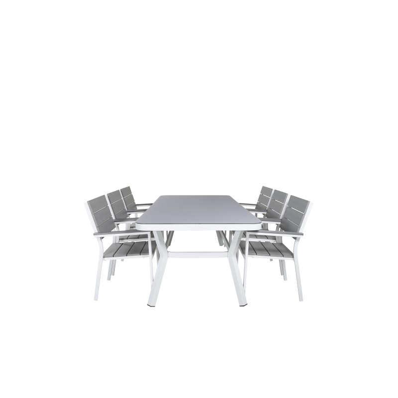 Virya Dining Table - White Alu / Grey Glass - Big Table Levels Chair - White Alu / Grey Aintwood