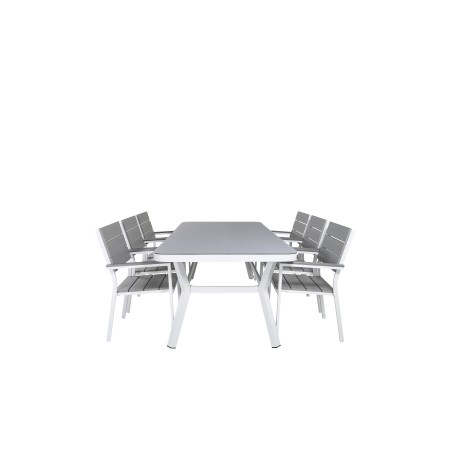 Virya Dining Table - White Alu / Grey Glass - Big Table Levels Chair - White Alu / Grey Aintwood