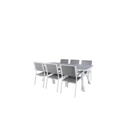 Virya Dining Table - White Alu / Grey Glass - Big Table Levels Chair - White Alu / Grey Aintwood