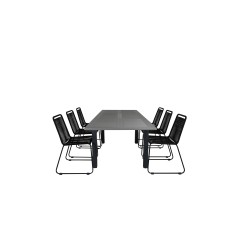 Albany Table - 152/210 - Black/Grey+Lindos Stacking Chair - Black Alu / Black Rope_6