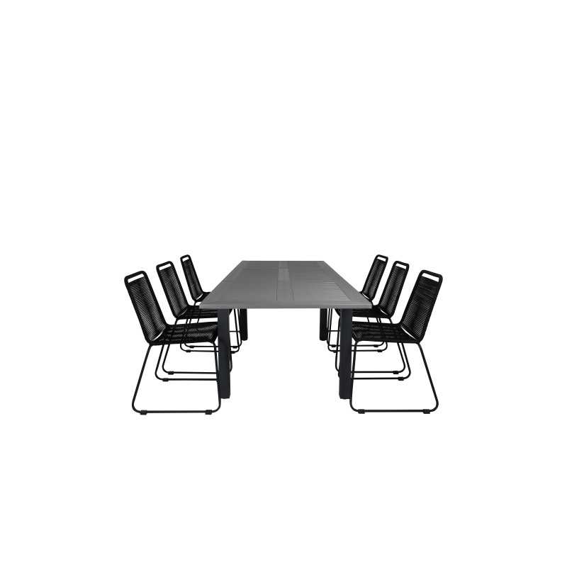 Albany Table - 152/210 - Black/Grey+Lindos Alkuperäinen nimi: Black Alu/Black Rope