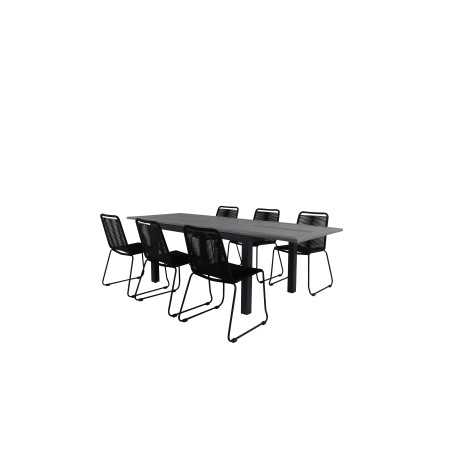 Albany Bord - 152/210 - Sort / Grå + Lindos Staple Chair - Sort Alu / Sort rep_6