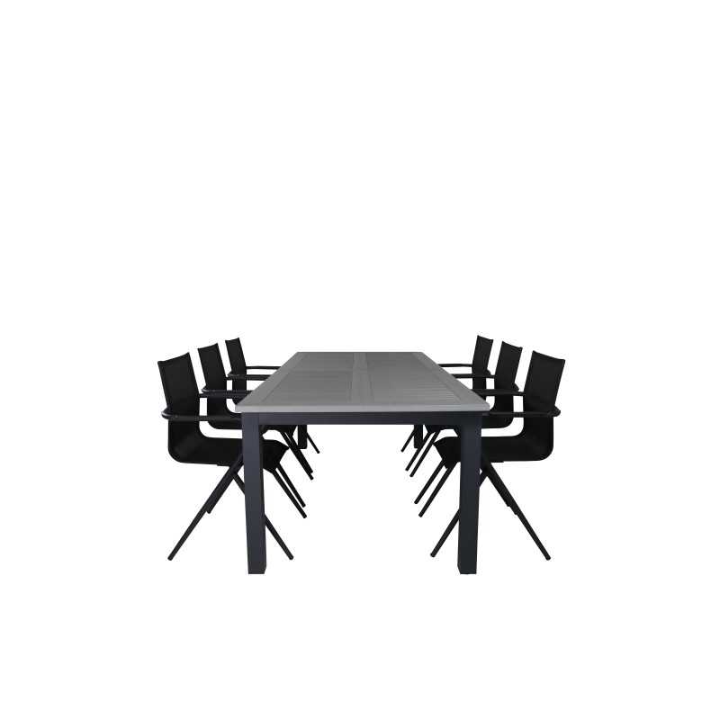 Albany Table - 224/324 Black/Grey, Alina Dining Chair - Black Alu/Black Textilene