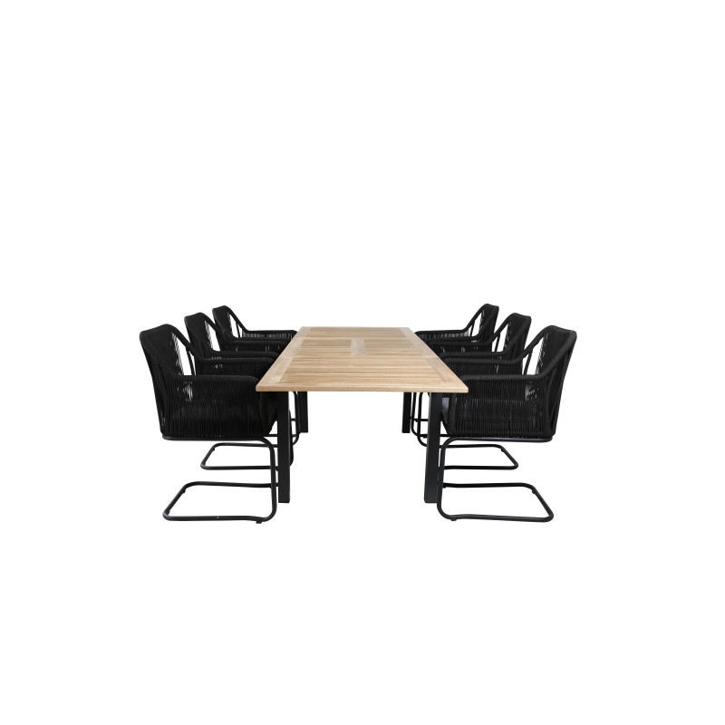Panama Bord 152/210 - Sort / Teak, Lindos Lænestol med fejl Sort stål / Sort rep_6