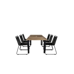 Panama Table 152/210 - Black/Teak, Lindos Stacking Chair - Black Alu / Black Rope_6