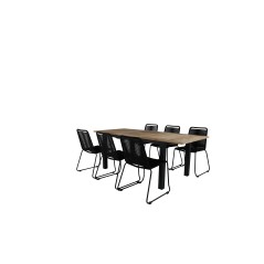 Panama Table 152/210 - Black/Teak, Lindos Stacking Chair - Black Alu / Black Rope_6