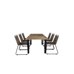 Panama Table 152/210 - Black/Teak, Lindos Stacking Chair - Black Alu / Latte Rope_6