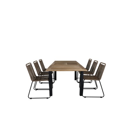 Panama Table 152/210 - Black/Teak, Lindos Stacking Chair - Black Alu / Latte Rope_6