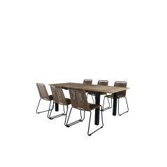 Panama Table 152/210 - Black/Teak, Lindos Stacking Chair - Black Alu / Latte Rope_6