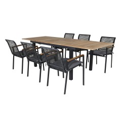 Panama Table 160/240 - Black/Teak, Dallas Dining Chair_6