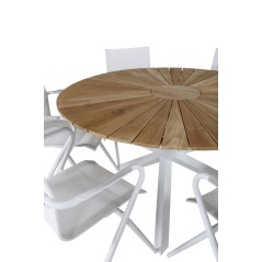 Mexico Table ø 140 - White/Teak, Alina Dining Chair - white Alu / White Textilene_6