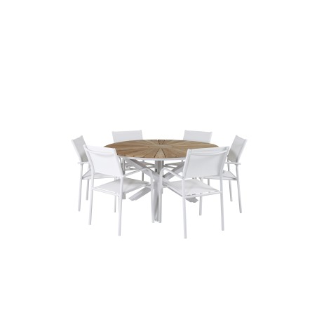 Mexico Table ø 140 - White/Teak, Santorini Arm Chair (Stackable) - White Alu / White Textilene_6