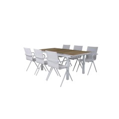 Mexiko Tabell 180/240 - Vit / Teak, Alina Matsalstol - Vit Aluminium / Vit Textilene_6