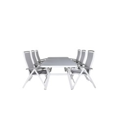 Virya Dining Table - White Alu / Grey Glass - Big Table Albany 5: Pos Chair - White/Grey_6