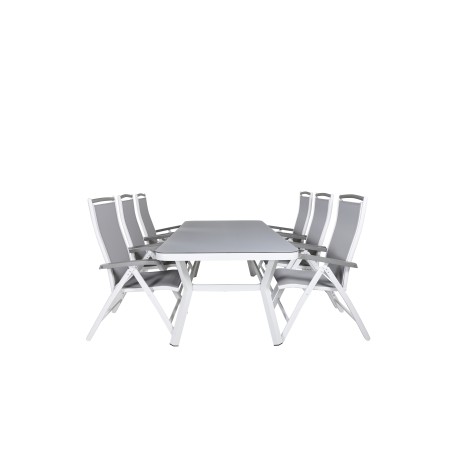 Virya Dining Table - White Alu / Grey Glass - big table+Albany 5:pos Chair - White/Grey_6