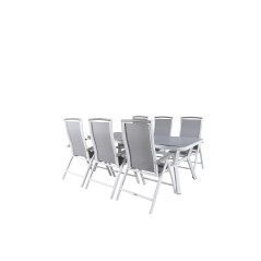 Virya Dining Table - White Alu / Grey Glass - Big Table Albany 5: Pos Chair - White/Grey_6