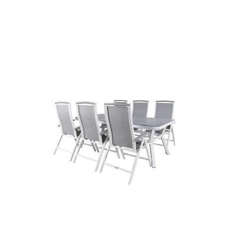 Virya Dining Table - White Alu / Grey Glass - Big Table Albany 5: Pos Chair - White/Grey_6