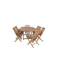 Kenya Oval Dining Table 180/240*120*H75 -Teak, Kenya Folding Chair - With Armrest - Teak_8