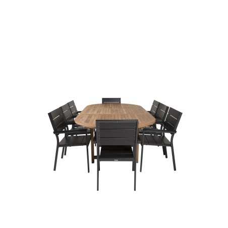 Kenya Oval Dining Table 180/240*120*H75 -Teak, Levels Chair (stackable) - Black Alu / Black Aintwood_8