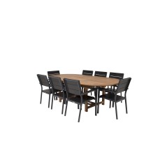 Kenya Oval Dining Table 180/240*120*H75 -Teak, Levels Chair (stackable) - Black Alu / Black Aintwood_8