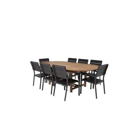 Kenya Oval Dining Table 180/240*120*H75-Teak, Tasotuoli (pinottava) - Black Alu / Black Aintwood