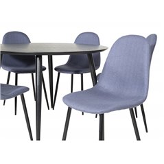 Dipp Dining Table - 115cm - Black Veneer / All black legs , Polar Dining Chair - Black Legs - Blue Fabric_6