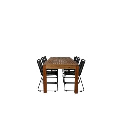 Little John Dining Table - 200*90*H76 - Acacia, Lindos Stacking Chair - Black Alu / Black Rope_6