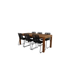 Little John Dining Table – 200*90*H76 – Acacia, Lindos Stacking Chair – Black Alu/Black Rope