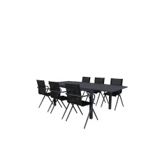 Marbella-pöytä 160/240 - Musta/musta, Alina Dining Chair - Black Alu/Black Textilene