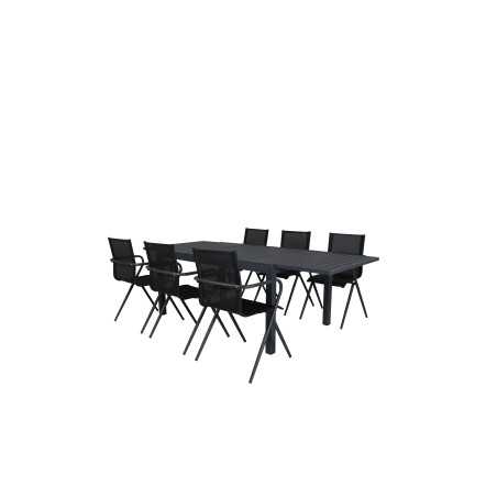 Marbella-pöytä 160/240 - Musta/musta, Alina Dining Chair - Black Alu/Black Textilene