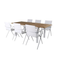 Panama - Table - 152/210*90 - Vit Alu/Teak, Alina Dining Chair - white Alu / White Textilene_6