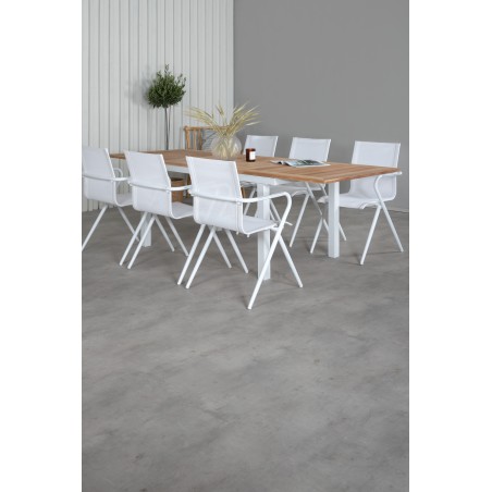 Panama Tabell 160/240 - Vit / Teak, Alina Matsalstol - Vit Aluminium / Vit Textilene_6